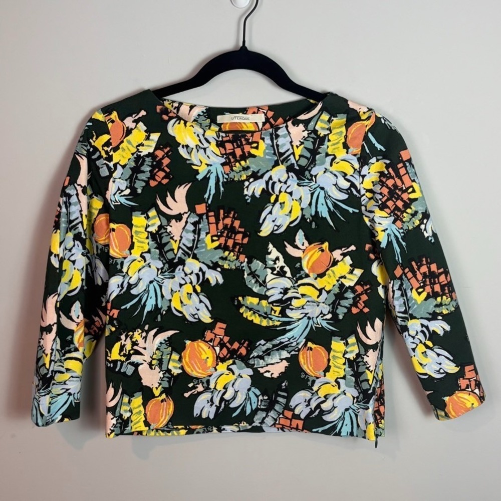 Uterque Womens Multicolor Floral Cotton Long Sleeve Boxy Cropped Blouse sz M art